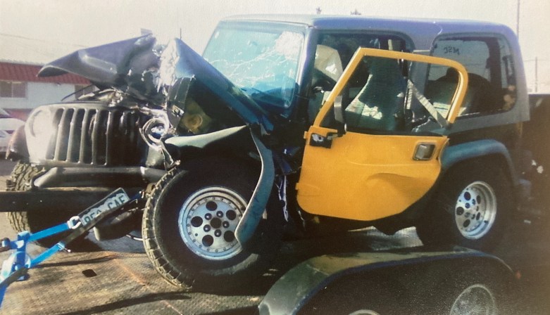 Evan's car after the car accident.